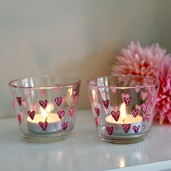 Pink Heart Hand Painted Tea Light Holders, 2 of 6