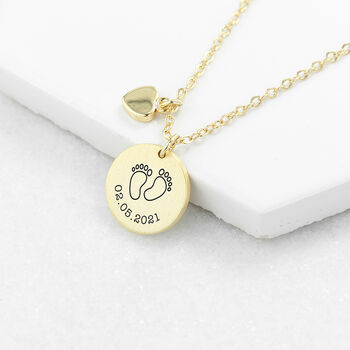 Personalised Baby Feet Matte Heart And Disc Necklace, 2 of 2