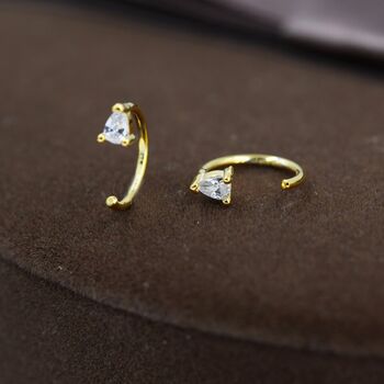 Cz Droplet Huggie Hoop Earrings In Sterling Silver Two, 6 of 11