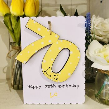 Personalised 70th Birthday Card Wooden Number Gift, 3 of 4