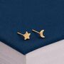 5mm Gold Plated Sterling Silver Mismatched Moon And Star Stud Earrings, thumbnail 1 of 5