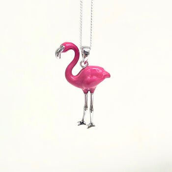 Sterling Silver Pink Flamingo Enamel Necklace, 5 of 7