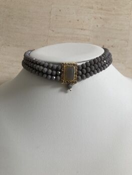 Grey 18 K Gold Plated Handcrafted Pearl Choker Set, 6 of 8