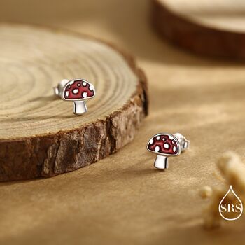 Mushroom Stud Earrings In Sterling Silver, 5 of 11