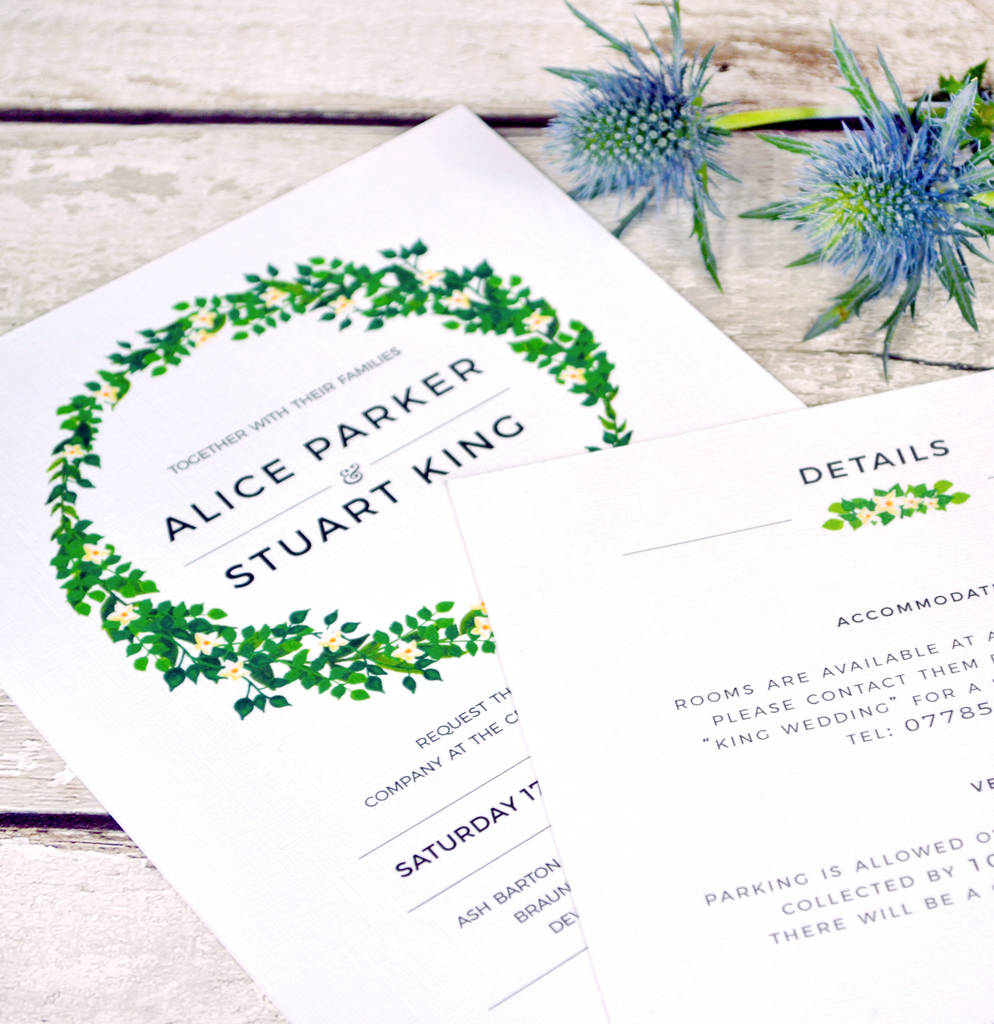 White Floral And Foliage Wedding Invitation, 1 of 2