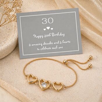 30th Birthday Three Heart Crystal Drawstring Bracelet, 5 of 6