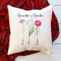 Grandma's Garden Cushion – Personalised With Grandchildren's Names And Birth Flowers, thumbnail 2 of 4