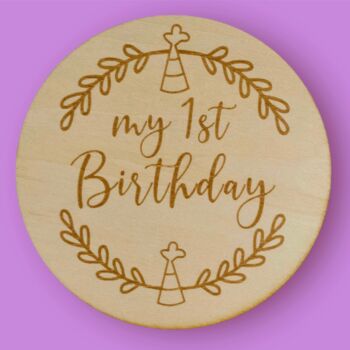 Wooden Baby Announcement 1st Birthday Engraved Sign, 4 of 4