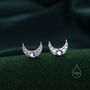 Sterling Silver Cresent Moon With Moonstone Stud Earrings, thumbnail 1 of 12