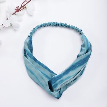 Tie And Dye Blue And Grey Mulberry Silk Headband, 5 of 5
