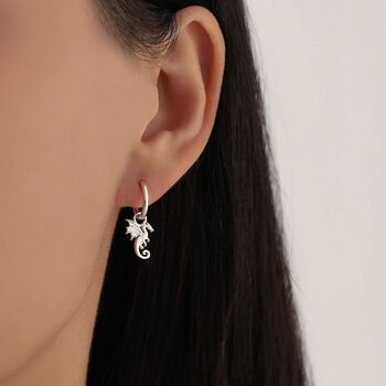 Mismatched Tiny Dragon And Sword Huggie Hoops In Sterling Silver, 8 of 12