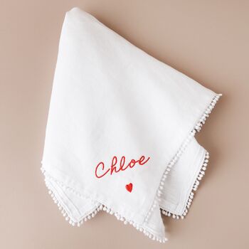 Personalised Name Embroidered White Linen Napkin, 3 of 4