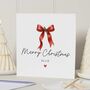 Personalised Red Bow Christmas Card With Name, thumbnail 1 of 7