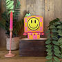 Smiley Face Pink Orange Check Portable Glow Lamp, thumbnail 4 of 6