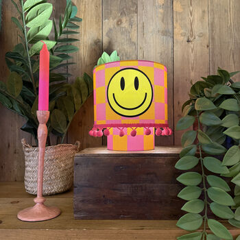 Smiley Face Pink Orange Check Portable Glow Lamp, 4 of 6