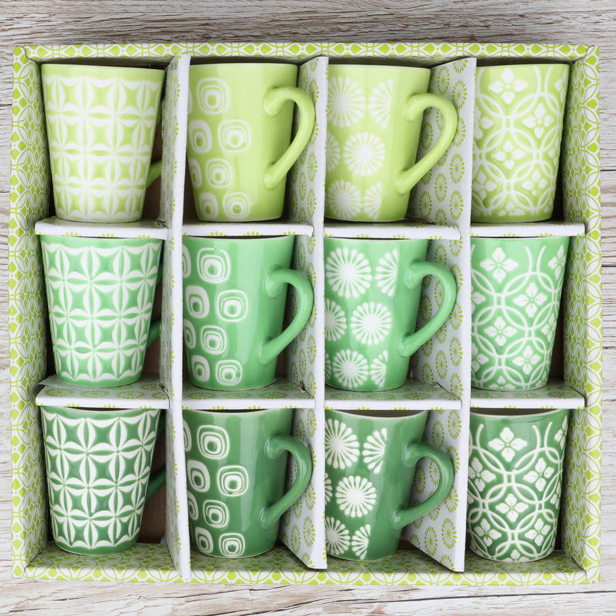 Set Of 12 Spring Green Espresso Cups By Dibor