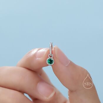 Sterling Silver Green Cz Huggie Hoop Earrings With Sleeper Hoops, 2 of 12