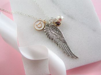 Angel Wing Initial And Birthstone Necklace Gift For Her, 3 of 3