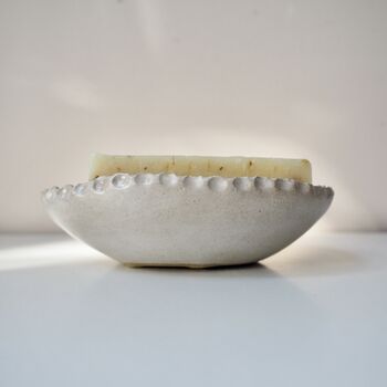 Handmade Oval Oatmeal Stoneware Pottery Soap Dish, 3 of 9