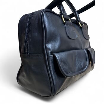 Bowler Handmade Leather Shoulder Bag –Black Full Grain Leather, 2 of 4