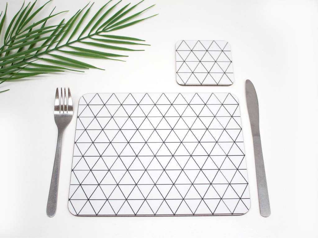 Placemat With Monochrome Triangle Geometric Design By Rolfe & Wills
