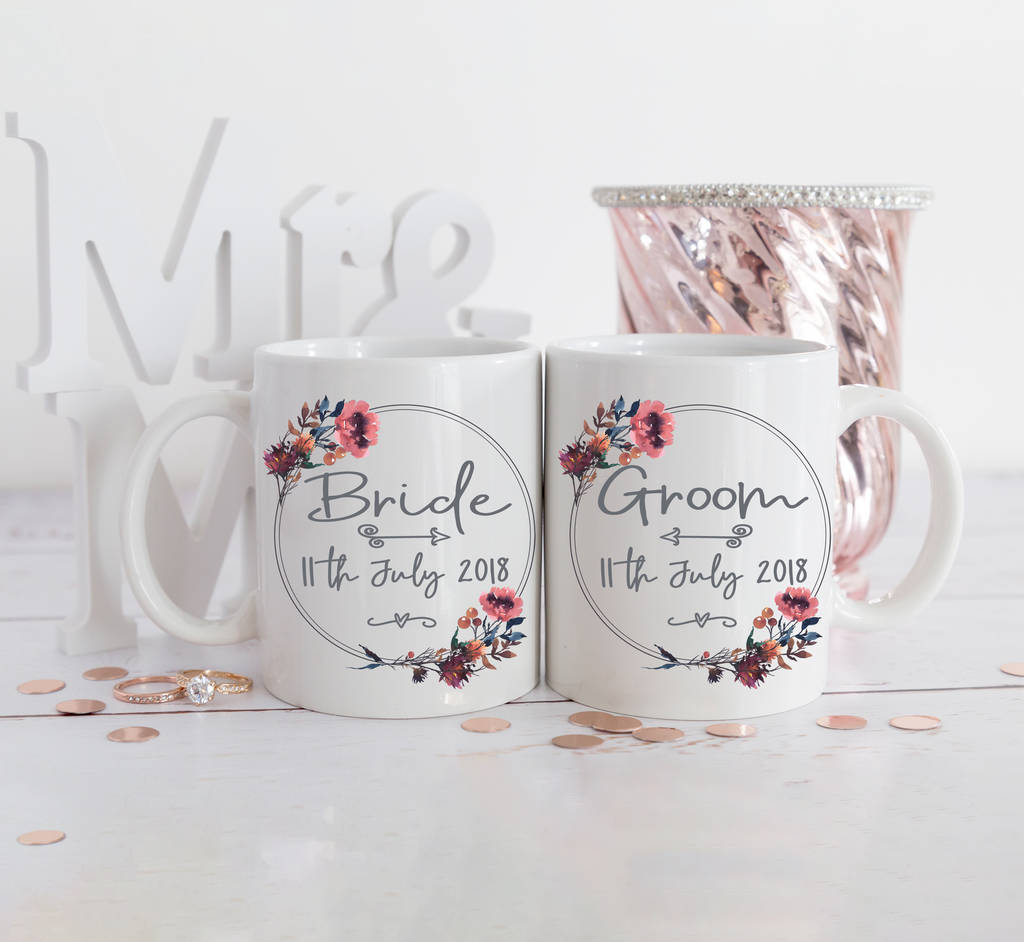 Bride And Groom Personalised Floral Mugs By The Best Of Me Designs ...