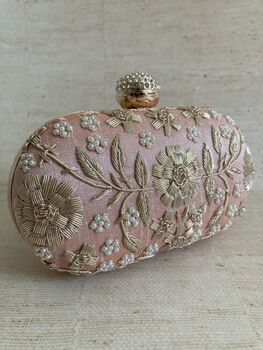 Pink Raw Silk Oval Clutch Bag, 3 of 10