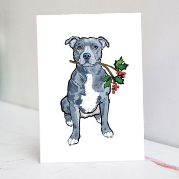 Blue Staffy Christmas Card, 3 of 7