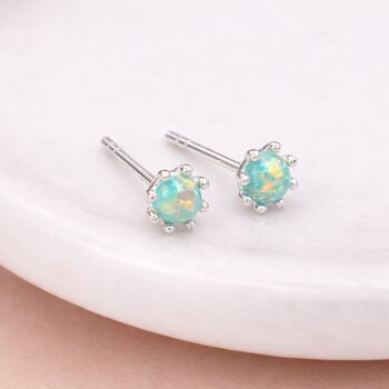 Sterling Silver Green Opal Micro Stud Earrings – 4mm, 3 of 10