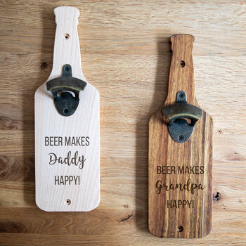 Personalised Wall Mounted Bottle Opener Beer Makes Name Happy, 5 of 6