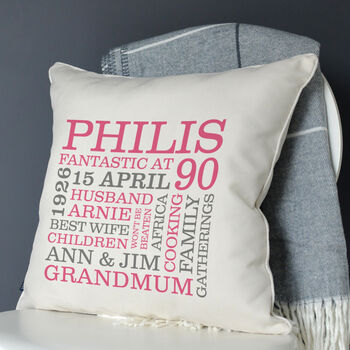 Personalised 90th Birthday Word Art Cushion, 5 of 8