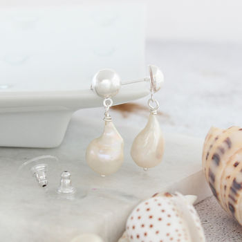 Modern Natural Pearl Drop Earrings, 9 of 10