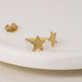 Gold Plated Sterling Silver Sunburst Star Stud Earrings – 7mm, thumbnail 3 of 6