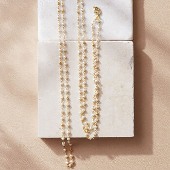 Gold Plated Pearl Rosary Long Necklace, 2 of 8