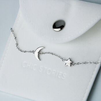 Sterling Silver Moon And Star Anklet, 4 of 5