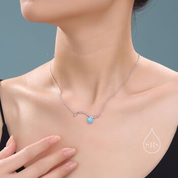 Sterling Silver Blue Opal Wave Pendant Necklace, 2 of 12