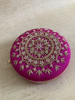 Hot Pink Circular Handcrafted Clutch Bag, 5 of 7