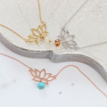Lotus Flower Pendant Necklace With Birthstone, 9 of 11