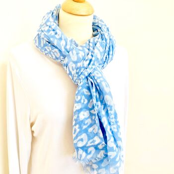 Pale Blue And White Animal Print Cotton Scarf, 2 of 5