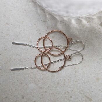 Sterling Silver Rose Gold Essential Dangly Earrings, 7 of 10