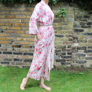 Cotton Voile Kimono Dressing Gown Vintage Floral Print, 5 of 8