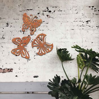 Three Rusted Metal Butterflies, Rusty Metal Garden Art, 10 of 10