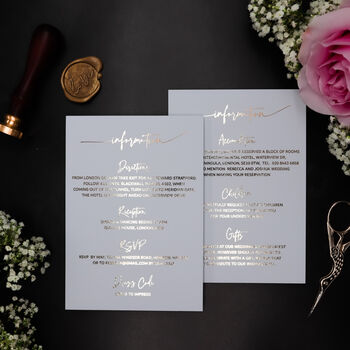White And Gold Foil Wedding Information Card, 8 of 9