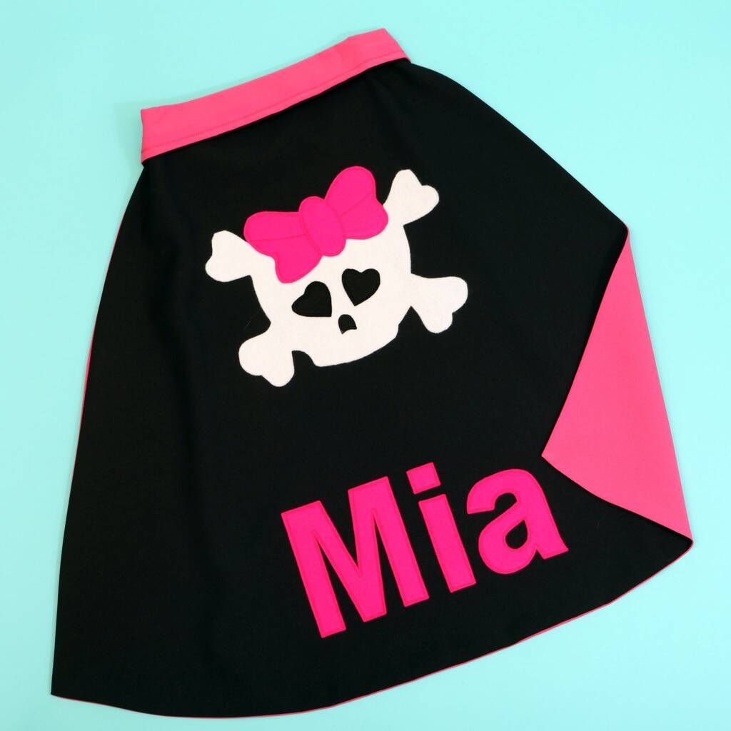 Black And Cerise Pirate Super Hero Cape For Mia