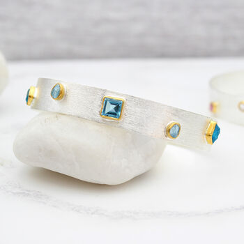 Aquamarine Blue Topaz And Apatite Gemstone Silver Cuff Bracelet, 3 of 5