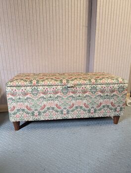 William Morris Light Strawberry Thief Storage Ottoman Footstool, 4 of 9