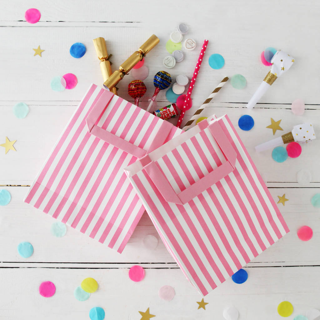 stripy pink and white party bags with handle by postbox party ...