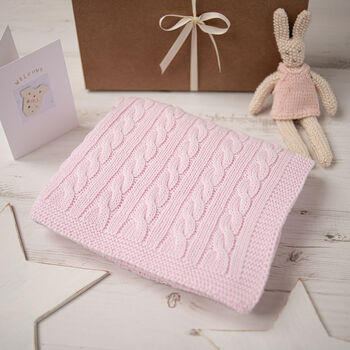 Luxury Girls Pale Pink Cable Baby Blanket, 2 of 9