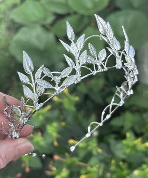 The Margot Crown Leaf Vine Mother Of Pearl Carved Shell Art Nouveau Headpiece, 3 of 12