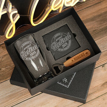 Personalised Officially Retired Retirement Pint Glass And Gift Set, 7 of 7